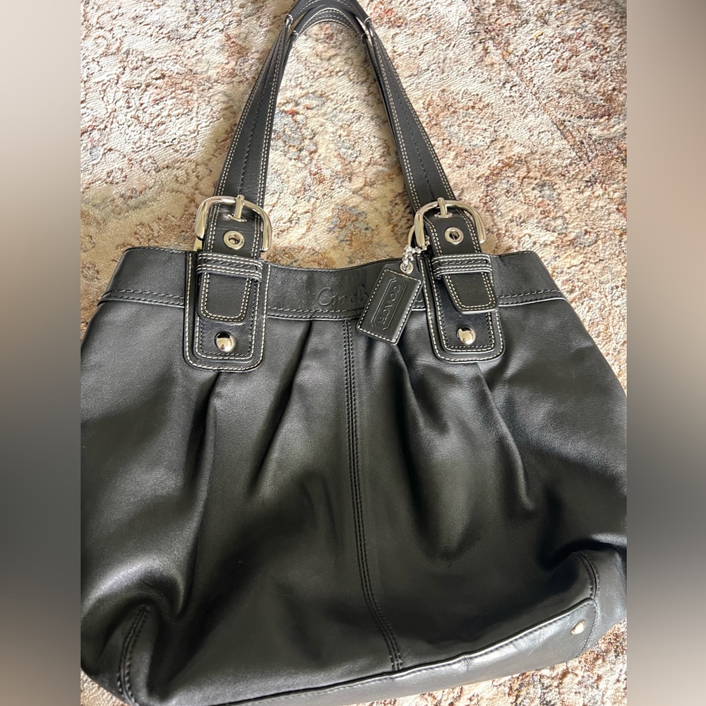 Coach Vintage SoHo Black Leather Pleated Hobo Shoulder Bag Tote F15045 EUC - Picture 2 of 12